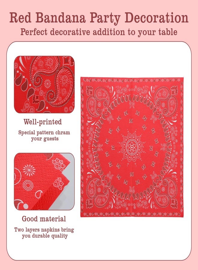 Tobeelec 100 Pcs 2 Ply Western Party Bandana Napkins Disposable Paisley Print Paper Napkin Bulk Cowboy Theme Party Supplies for Western Cowboy Birthday Party Dinner Lunch Supplies, 6.5" x 6.5" (Red) - Image 3